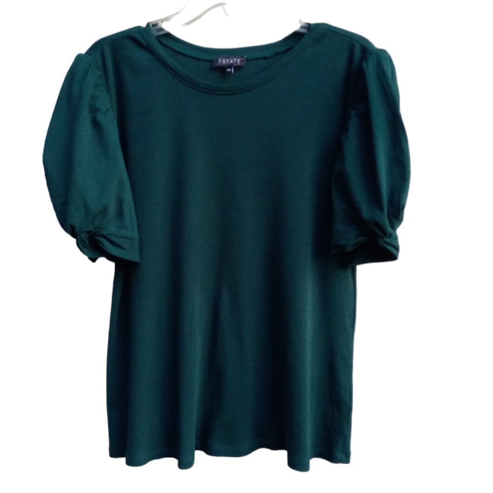 1 State brand dark forest green puff sleeves knit top sz XXL (#0089)